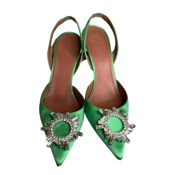 Amina Muaddi Green Begum Sling Heels - Picture 3 of 11